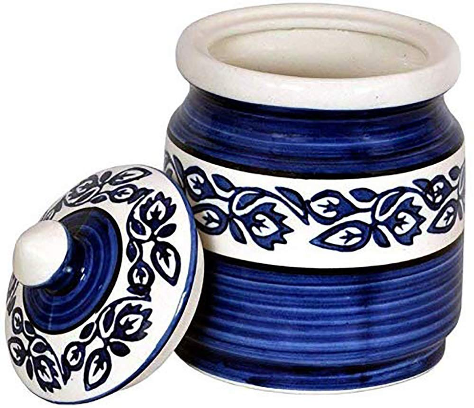 RAJ ROYAL Ceramic Storage Container Canister Jar with Lid for Pickle (Blue) - 1.25 kg